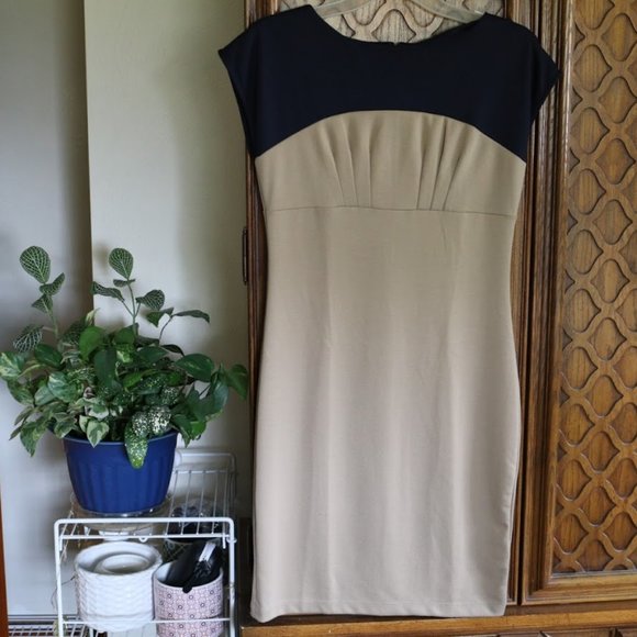 ALLEN SOLLY Colorblock Sheath Career Dress NWT - Tan, Size S - Picture 3 of 16